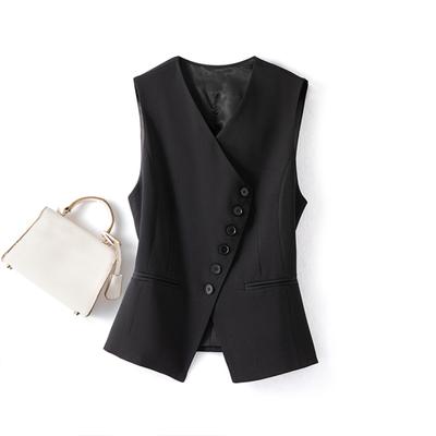 Women Vest Coat Sleeveless Single-breasted Buttons Western Style Slim Fit Cardigan Suit Coat