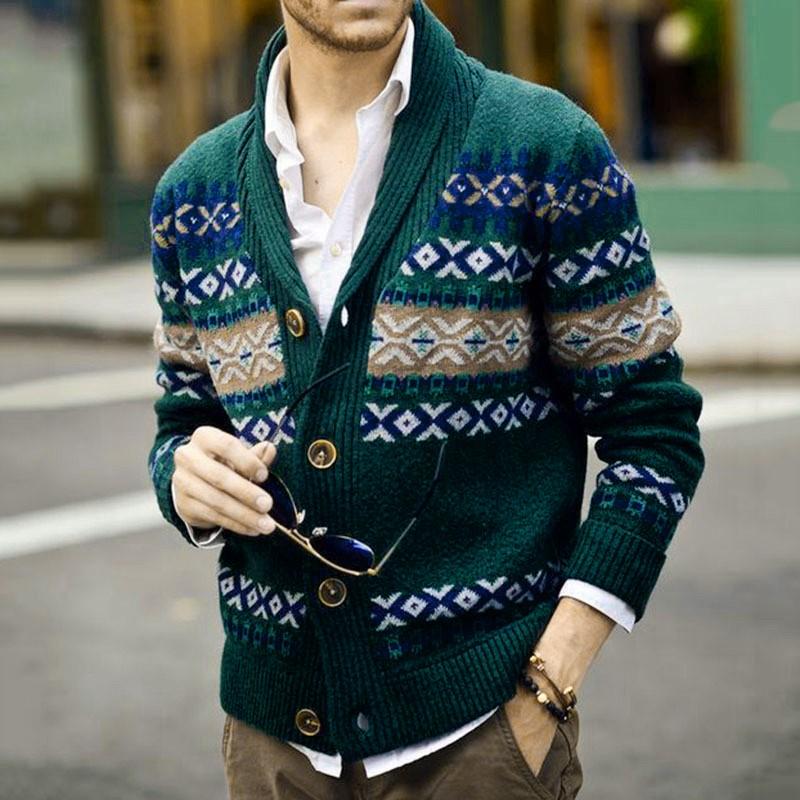 Autumn And Winter Men's Fashion Loose Cardigan Warm Lapel Jacket Sweater