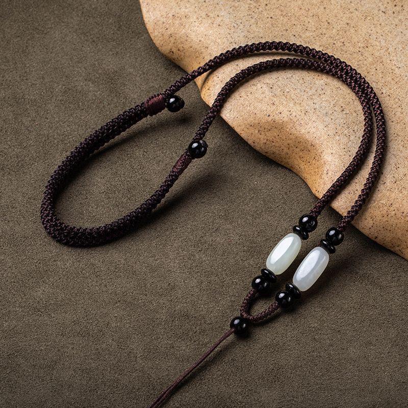 Adjustable Hand-Woven Hetian Jade Pendant Lanyard in Red and Black for Men and Women - Emerald Necklace Rope
