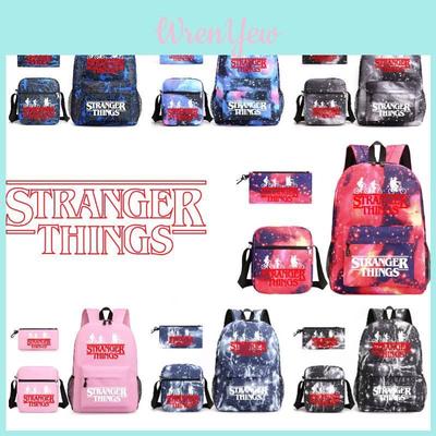 Elegante Mochila de Lona Stranger Things Set Incluye Bolso de Hombro Y Estuche Perfecto Para Viajes Casuales