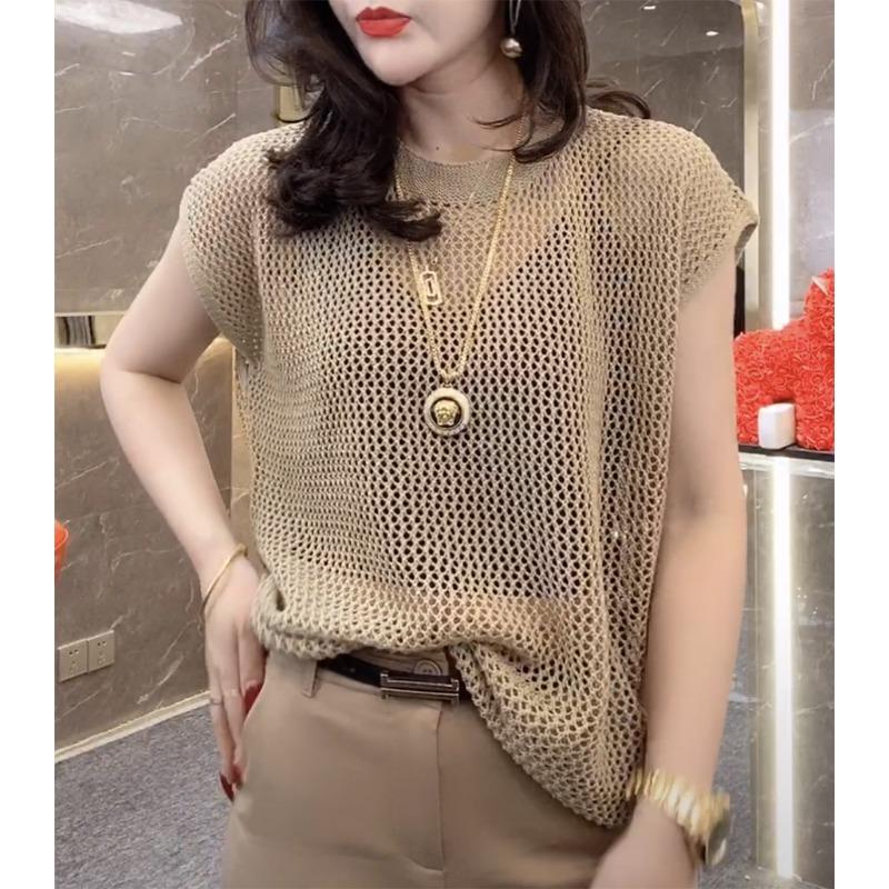 Niche Design Sense Hollow Thin Half-sleeved Women's Sweater, Summer New Style Black Sexy Chic Loose Short-sleeved Top