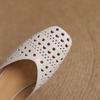 Fashion New women's genuine leather cowhide hollow breathable square toe low heel toe Mueller slippers with holes in summer