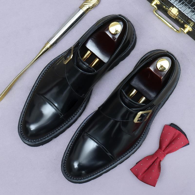 Thick-soled Heightening Leather Shoes Men's Business Dress Cowhide Inner Leather Buckle Light Feet