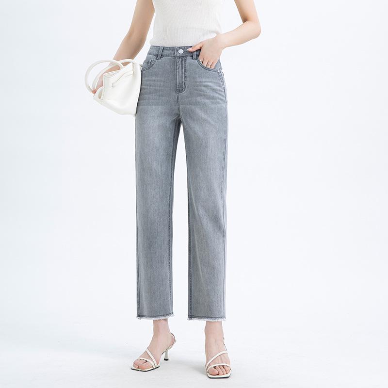 Summer 2025 Petite High-Waisted Cropped Baguette Jeans with Raw Hem 8171 M серый