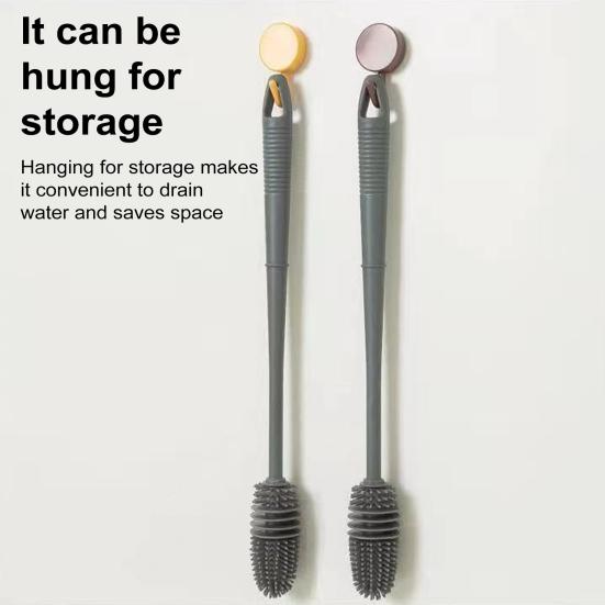 Silicone Bottle Cleaning Brush with Long Handle Soft Bristles Narrow Collar Scrub Brush Glassware Baby Bottles Cleaning Tool