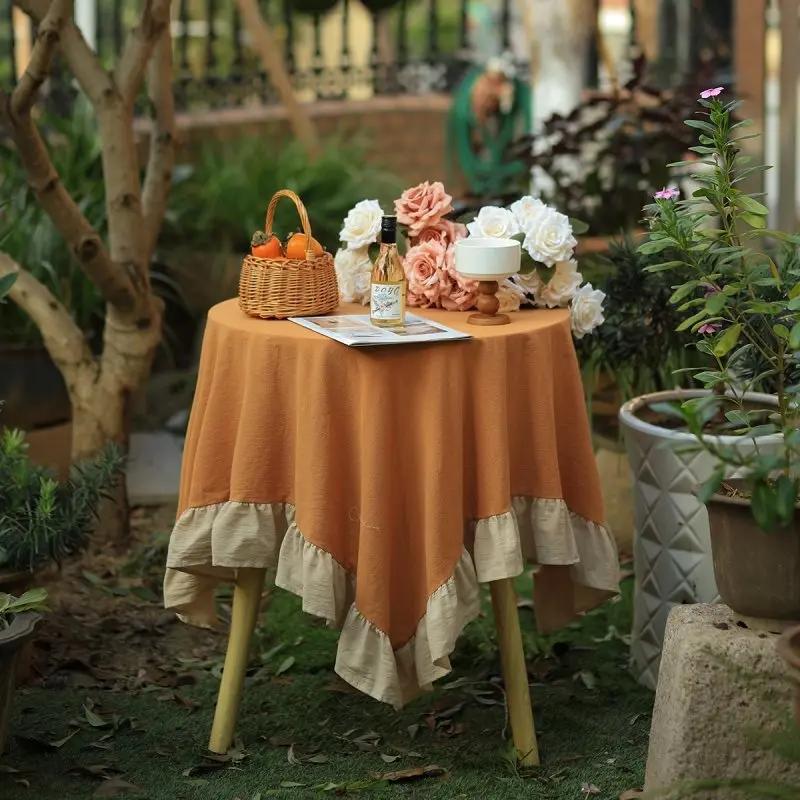 100% Cotton Round Table Cloth Washable Vintage Ruffle Tablecloth For Wedding Party Dining Banquet Decor Living Room Table Cloth