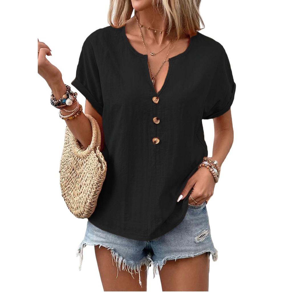 Dámská móda Ležérní Tričko s výstřihem do V a krátkým rukávem Top
