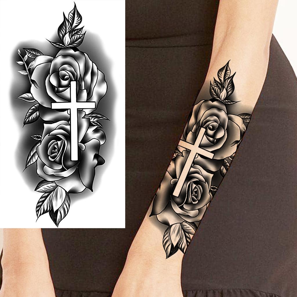 Scorpion Rose Flower Temporary Tattoos For Women Adults Realistic Vampire Wolf Scary Snake Crown Fake Tattoo Sticker Arm Tatoos