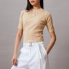 Calvin Klein Classic Embroidered Logo Slim Fit Knit Short Sleeve T-Shirt Women Tops Ivory-Yellow J220291