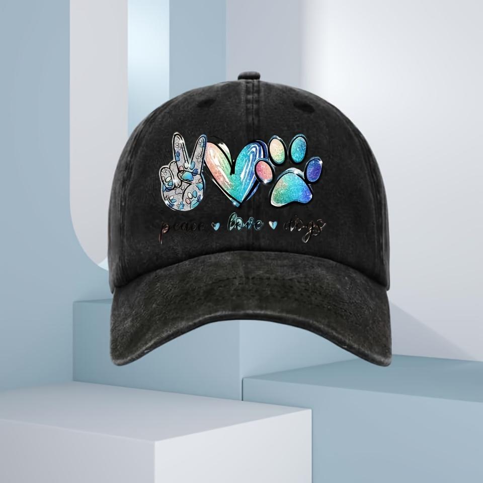 

Peace Love Dogs Paw Print Baseball Cap Adjustable Breathable with Curved Brim Stylish Summer Hat for Men Women One Size