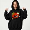 Cute Black Cat Red Apple Graphic Hoodie Unisex Oversized Pullover Streetwear Funny Kitten Print Casual Sweatshirt Y2K Fashion