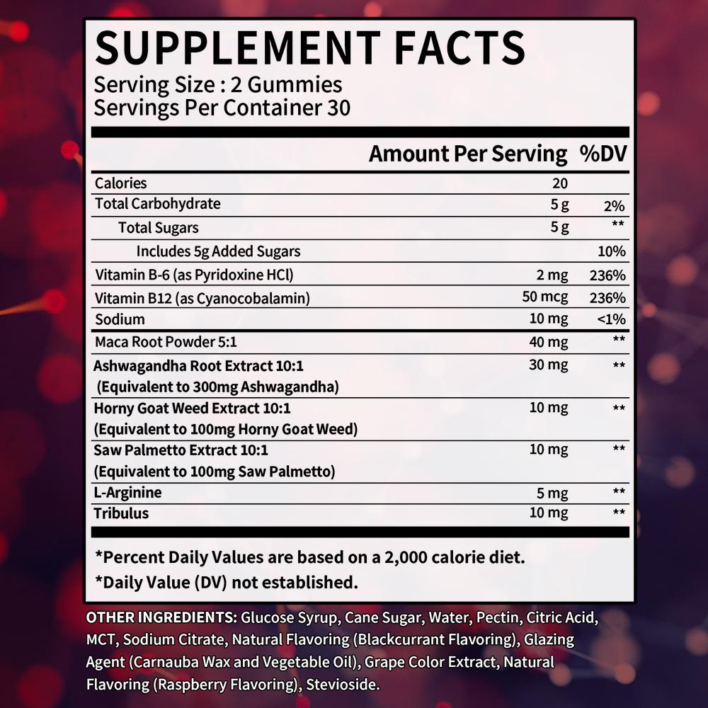 Vitamin B6, Vitamin B12, Sodium, Horny Goat Weed Extract 10:1, 60 Gummies Supplement