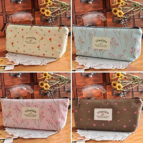 Přenosný barevný květinový vzor na zip Pouzdro na tužku sáček na tužky