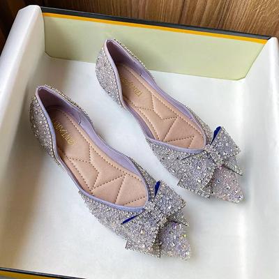 Fashion Bowtie Fashion Versatile Women's Shoes Summer New Shallow Mouth Soft Sole Water Diamond Flat Shoes Hot Selling Large Size 43