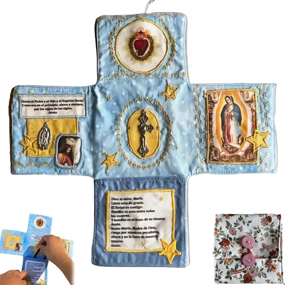 

Cross Included Inside Handcrafted Pocket Devotional Faith Edition with Cross Saint Images Prayers Sewing Pocket Devotional синій