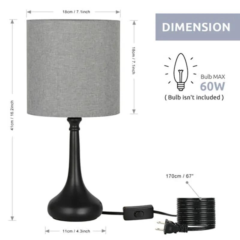 New Bedside Nightstand Table Lamps, Modern Black Metal Base with Grey Linen Lampshade Desk Lamp, Small Lamp Set of 2 Living Roo