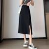 2024 Black A-Line Midi Skirt: High Waist, Slimming, Petite, Versatile for Women - Perfect for Spring/Summer