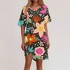 Women's Summer Casual Floral Printed Hem Knotted Short Sleeve Dresses