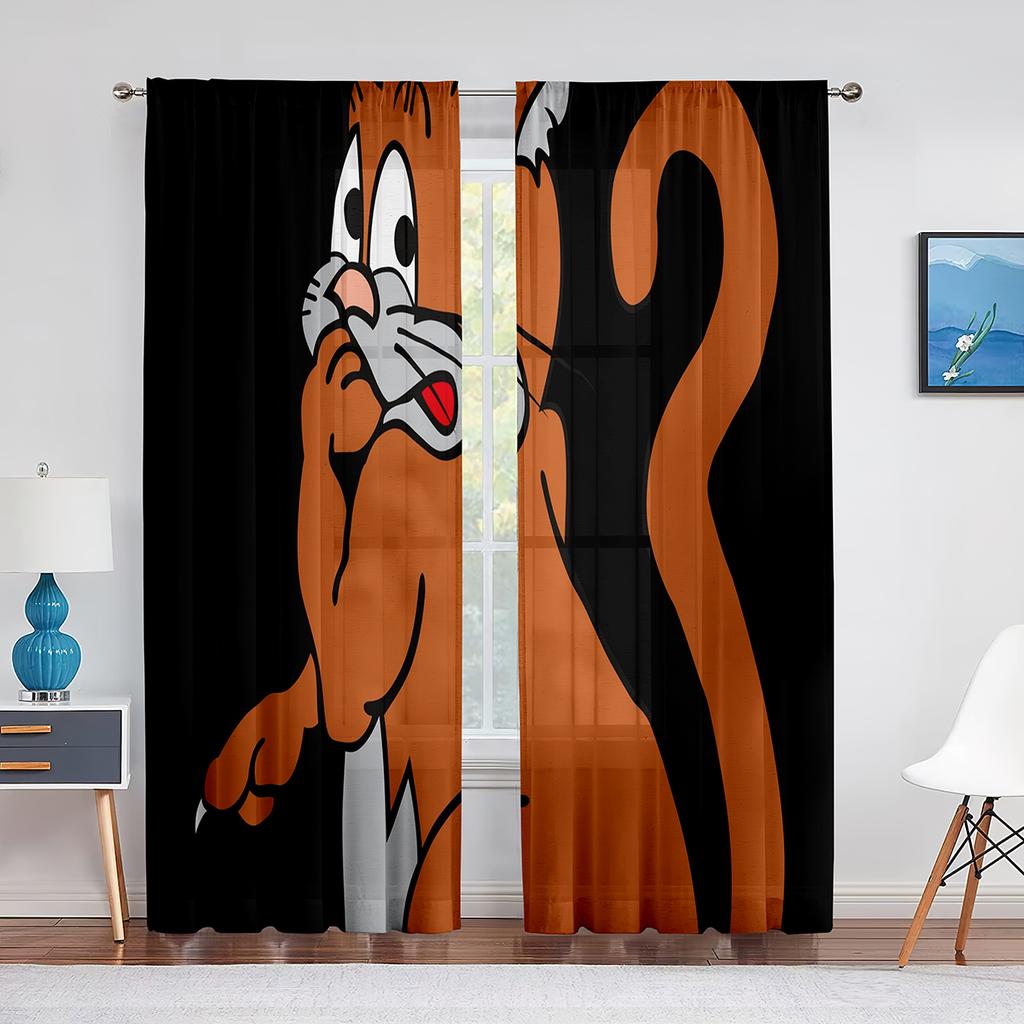 Lustige Cartoon Katze Tüllvorhänge für Wohnzimmer Schlafzimmer Dekoration Niedliche Kätzchen Tier Farbe Chiffon Transparent Voile Fenstergardine