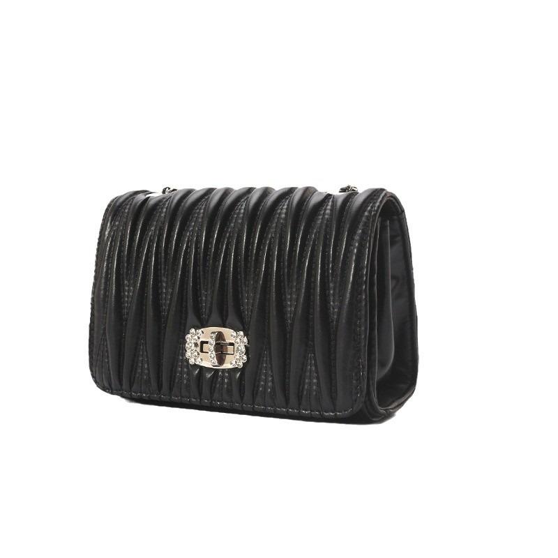 New Fashionable Versatile Pleated Chain Rhinestone Small Square Bag Women's Commuter Shoulder Messenger Bag