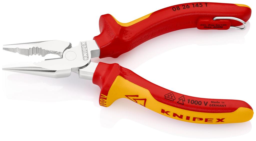KNIPEX 0826-145TBK Insulated Needle-Nose Pliers with Drop Protection (Black)