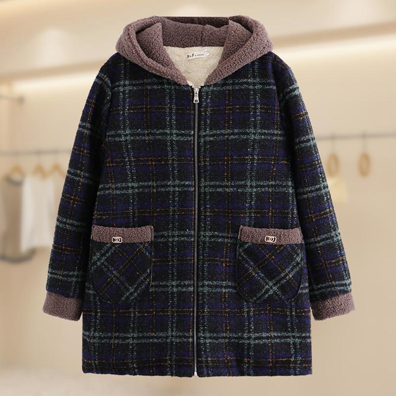 

Women s Stylish Winter Wool Coat: Fleece-Lined, Thickened Lamb Fleece, Cotton-Padded Jacket for Middle-Aged and Elderly 2XL for 50-55 kg кавовий