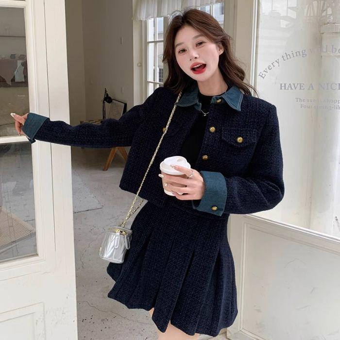 Chic Woolen Coat & Pleated Skirt Set for Winter 2025 Women s Fashion S