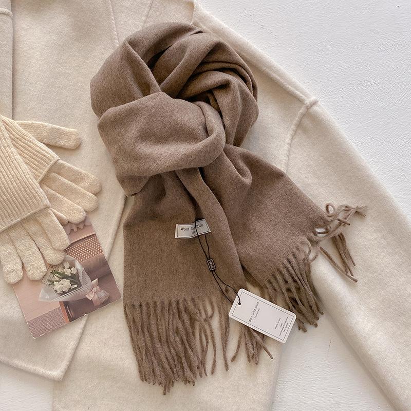 Winter Wool Scarf For Women Long Warm Cashmere Scarves Hijab Solid Lady Shawl Wrap Female Pashmina Bandana Head Scarfs New