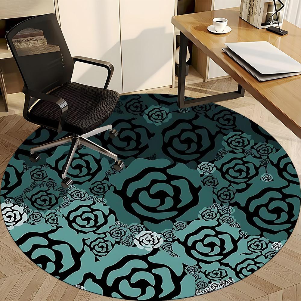 1pc Rose Pattern Office Round Area Rug, Under Office Chairs Bedroom Living Room Home Decor, Room Deco, Available In Various Sizes
