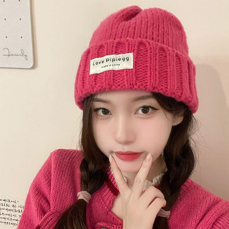 Coarse knitted wool hat student new women's autumn and winter versatile big head circumference loose warm face small cold hat