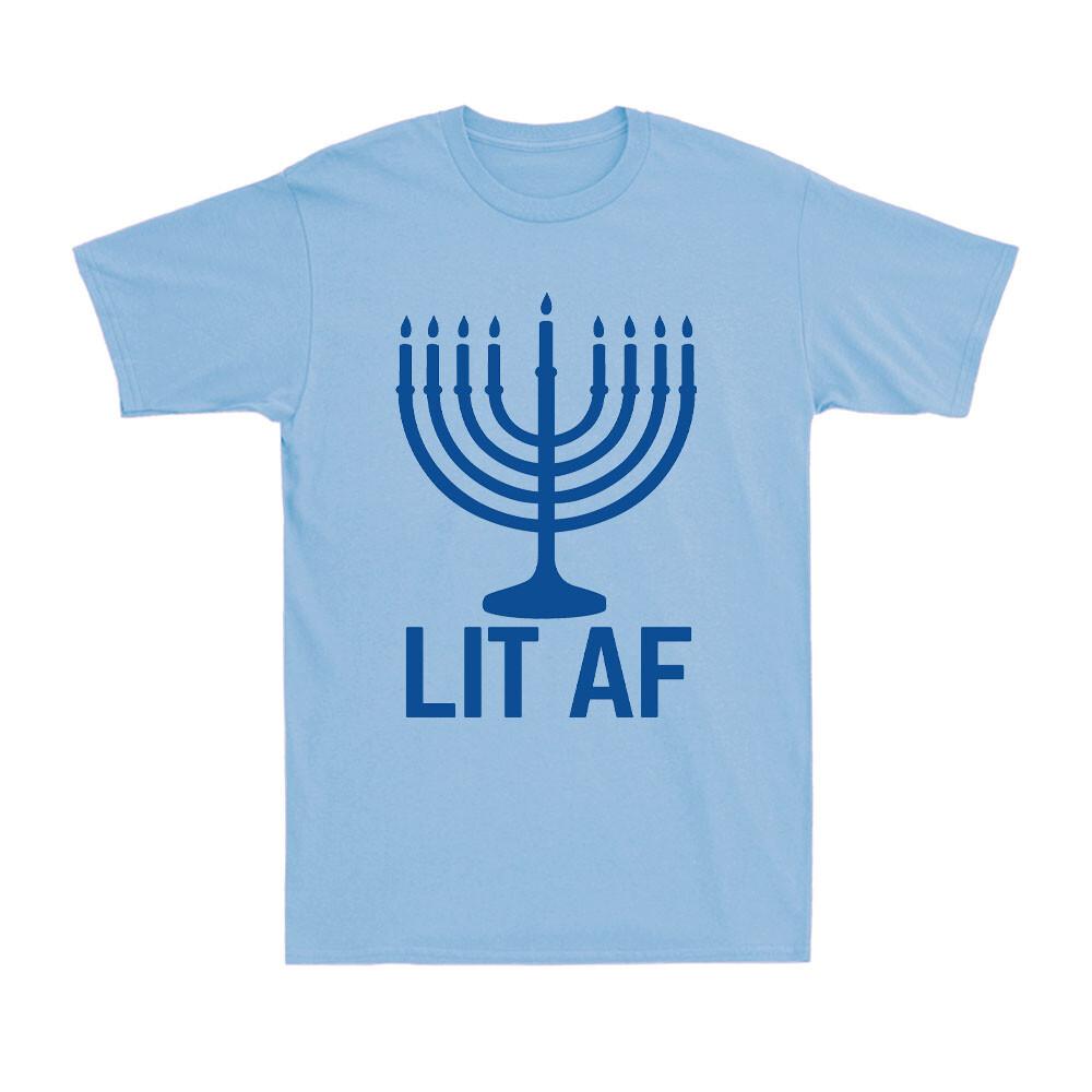 Lit Af Menorah Funny Jewish Hanukkah Menorah Lampstand Christmas Men s T-Shirt XXL