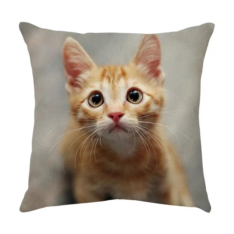 45x45cm Cute Pet Cat Face Decorative Animal Cushion Cover for Sofa Vintage Home Couch Linen Pillows Case
