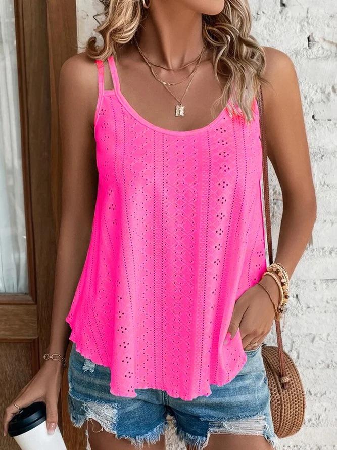 Dames Ronde Hals Mouwloze Tanktop Losse Pasvorm Broderie Jacquard Spaghettibandje Camisole Zomer Laagjes Basic Top