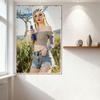 Sexy Blonde Woman Vintage Retro Tin Sign, Rural Grassland Scene Metal Poster for Bar Home Wall Decor, 8x12 Inch Rustic Aesthetic