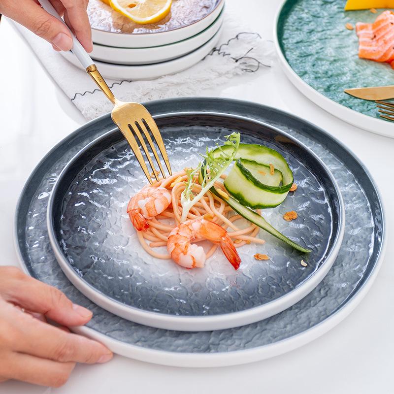 Nordic Stone Pattern Ceramic Steak Plate Vegetable Plate Hotel Restaurant Household Plate Tableware Western Plate Holiday Gift Box