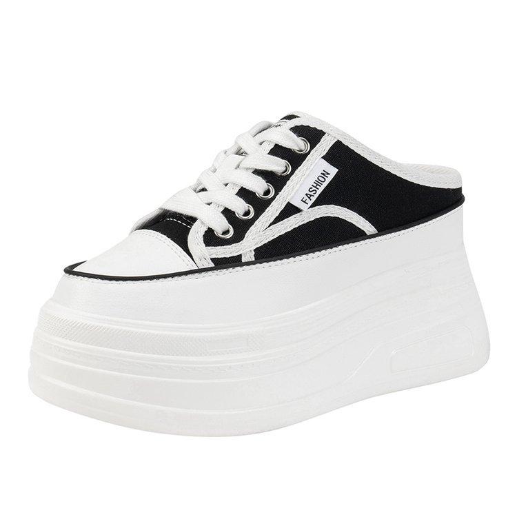 Fashion Bag Head Half Slippers Women's Outer Wear 2025 Autumn New One-pedal Canvas Shoes Versatile Platform High-heeled Sandals