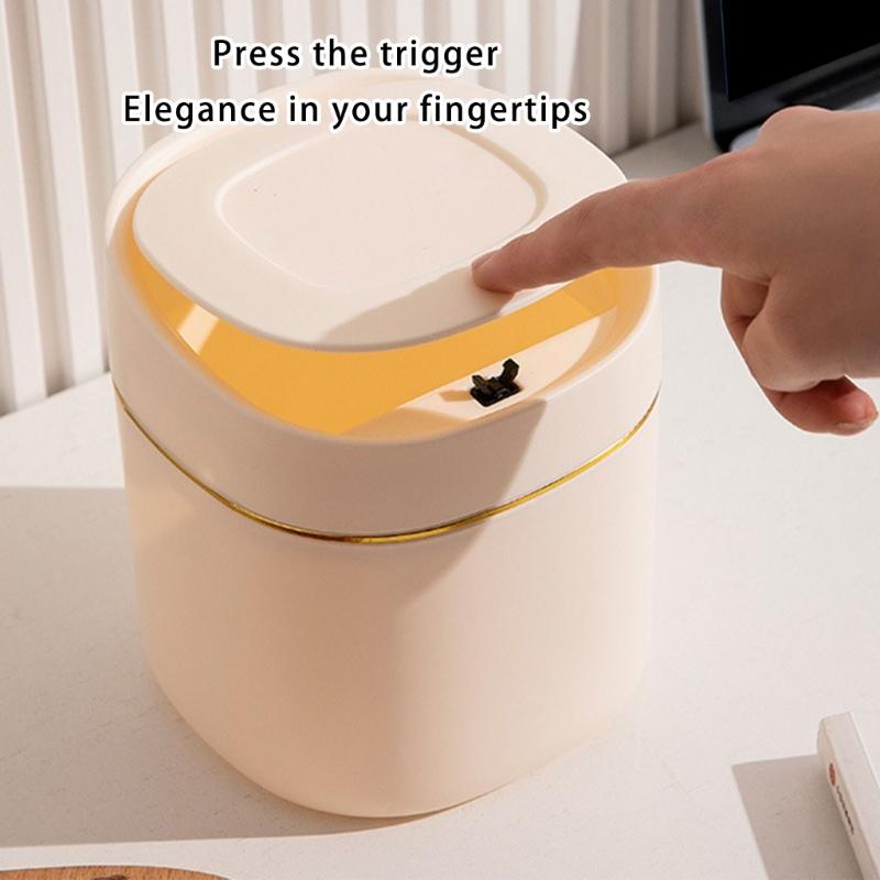 Durable Plastic Mini Waste Bin With Press Lid Design For Odor Prevention And Space Saving for Home Office Setting