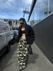 Women Leopard Print Wide Leg Pants Elastic Waist Drawstring Casual Loose Long Trousers