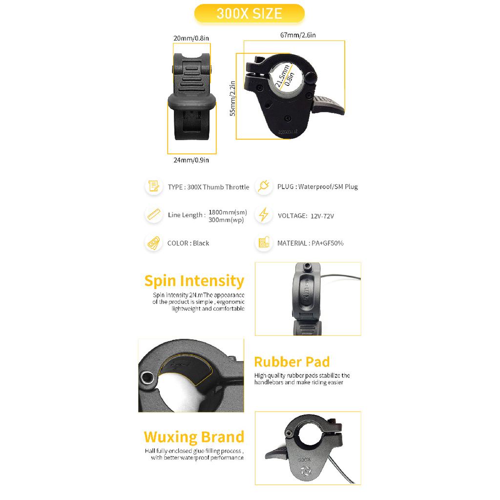 Ebike Thumb Throttle WUXING 300X Right/Left Hand Throttle for 24V 36V 48V 72V Electric Bicycle Accelerator Throttles 2