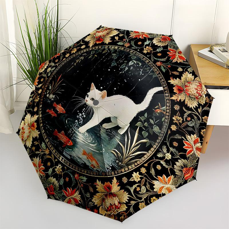 

Cat, PondThemed Automatic Opening and Closing Umbrella - 8 Ribs, Suitable for Leisure and Going Out, Outdoor Accessory, Gothic Style, Fashio