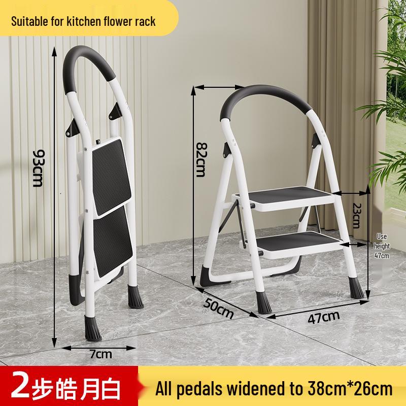 Portable A-frame Ladder with Tool Tray and Handrail, Wide Pedal for Indoor Use