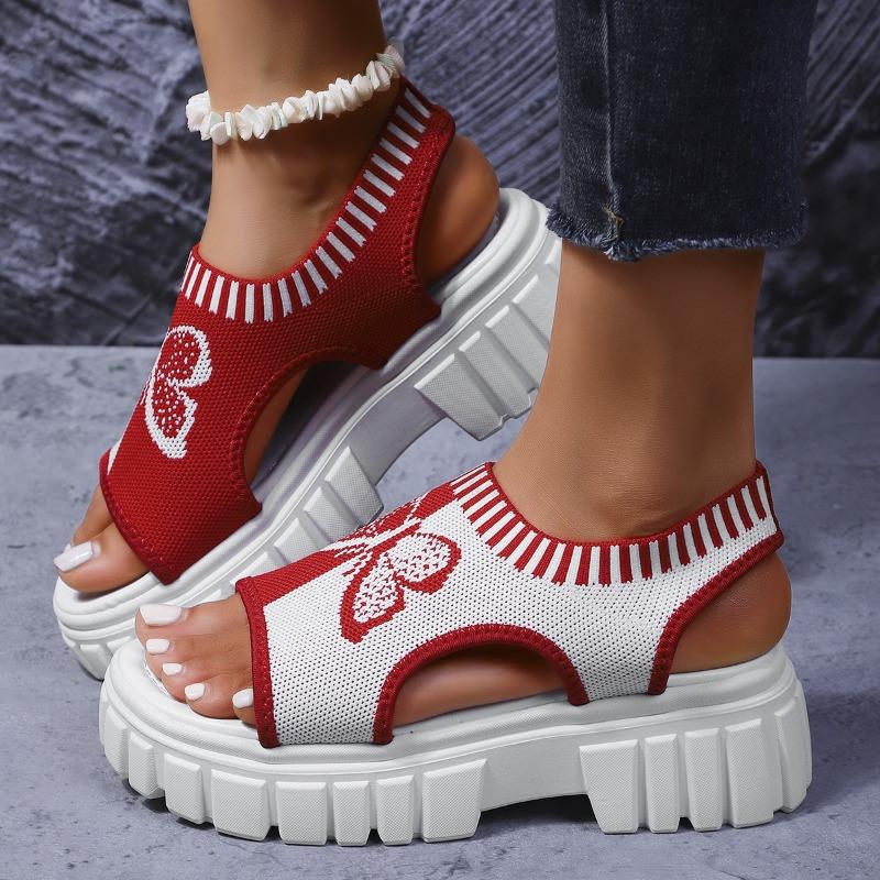 Large size new fly-woven fish mouth sandals platform mesh butterfly embroidered sandals foot cover women's sandals
