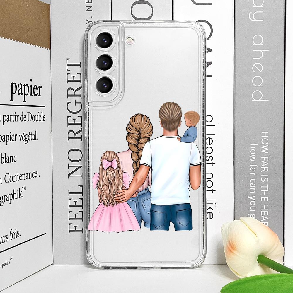 Super Mom Dad Baby Family Phone Case for Samsung Galaxy S25 S24 S23 S22 S21 S20 Plus Ultra FE A55 A54 Clear Soft Covers Boy Girl