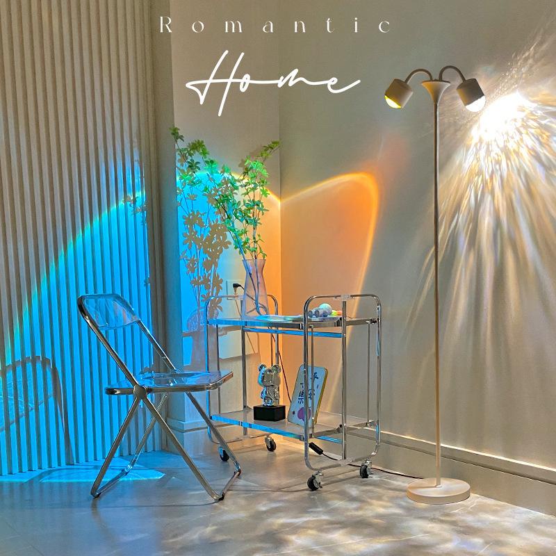 High-End Double-Head Sunset Floor Lamp: Water Ripple Iron Design for Living Room Atmosphere