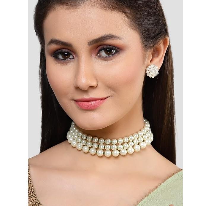 Beautiful Pearl Multilayer Beaded Choker Necklace Set for Women