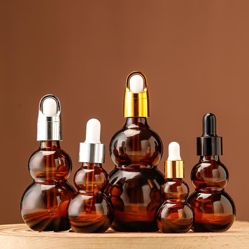 Kreativ Brun Glass Dobbelt Gresskar Eterisk Olje Reiseflaske for Kosmetikk og Essensprøver