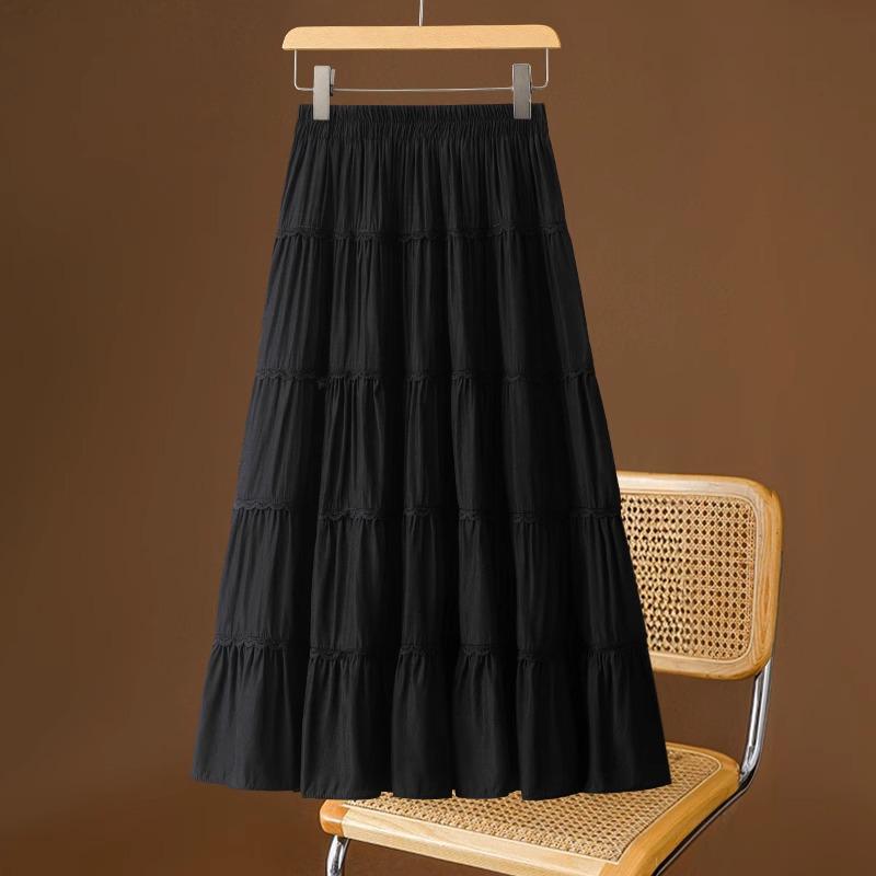 2025 High-End Summer Women's Fairy Lace Pleated Midi Skirt with Large Swing.