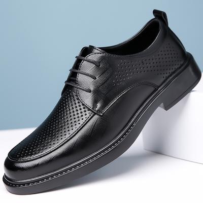 Hollow Leather Shoes Men'S Breathable Leather Business Dress Hole Shoes Soft-Sided Cowhide Suit Shoes Deodorant Punching Shoes