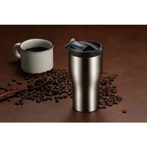 Kakusei Tumbler, Silver, 380ml, with Lid, Wide Mouth, Non-Slip, Double-Layer Vacuum-Resistant, Insulates Hot and Cold Drinks, Durable Stainless Steel,