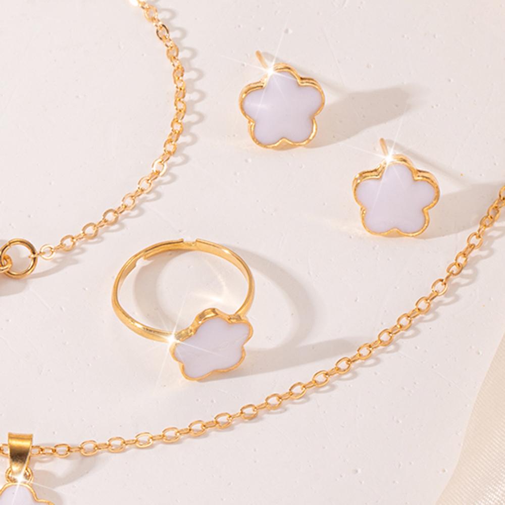 5pcs/set Lucky Five Petal Flower Zircon Set, Bracelet Necklace Earrings Zircon Set, Perfect For Giving Gifts
